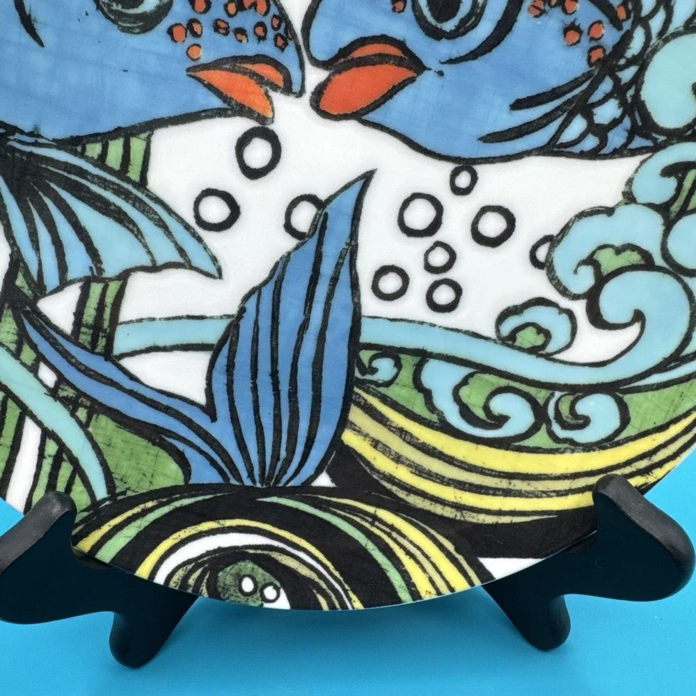 Anthropologie Blue Koi Fish Plate Salad Dessert Appetizer Anthropomorpic 8